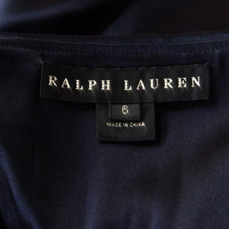 Pre Owned Ralph Lauren Midnight Blue Silk Pleated Bandeaux Bodice Evening Gown S