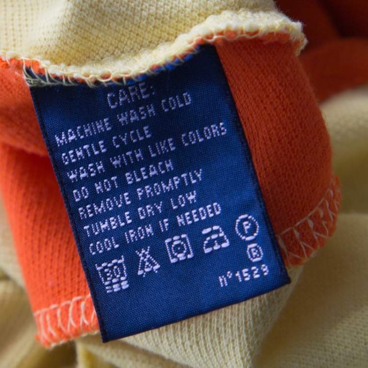 Pre Owned Ralph Lauren Yellow and Orange Honeycomb Knit Skinny Fit Polo T Shirt M 