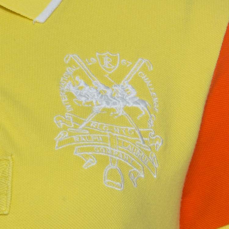 Pre Owned Ralph Lauren Yellow and Orange Honeycomb Knit Skinny Fit Polo T Shirt M 