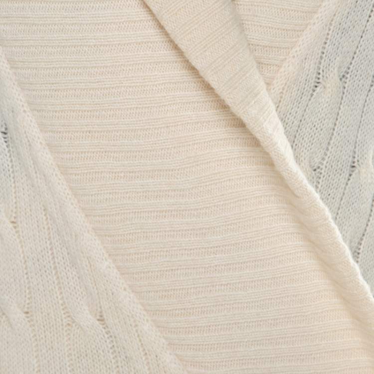 Pre Owned Ralph Lauren Cream Cable-Knit Cashmere Shawl Collar Strap Detail Jumper M