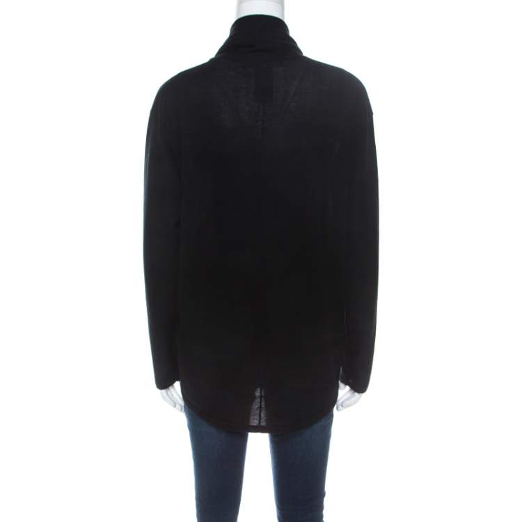 Pre Owned Ralph Lauren Black Cashmere and Silk Draped Waterfall Cardigan M