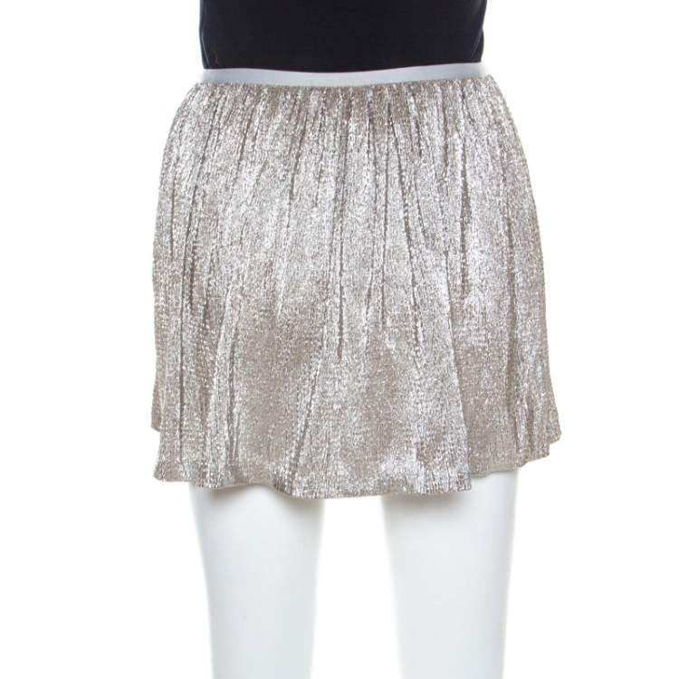 Pre Owned Ralph Lauren Gold Crinkled Crepe Elasticized Waist Mini Skirt M 