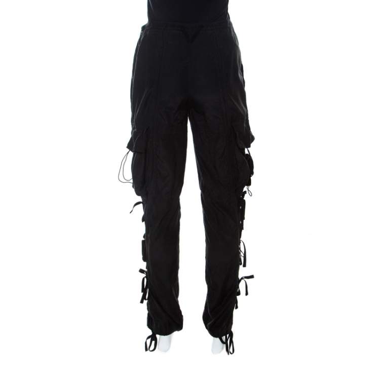 Pre Owned Ralph Lauren Black Silk & Cotton Blend Cargo Trousers M