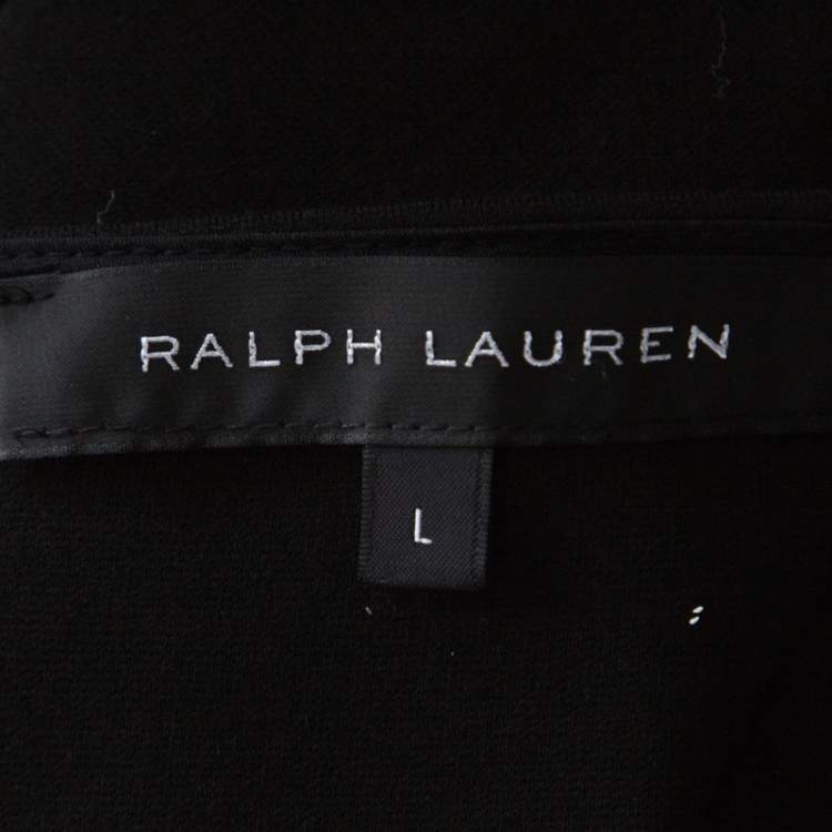 Pre Owned Ralph Lauren Black Stretch Knit Leather Trim Detail Shift Dress L 
