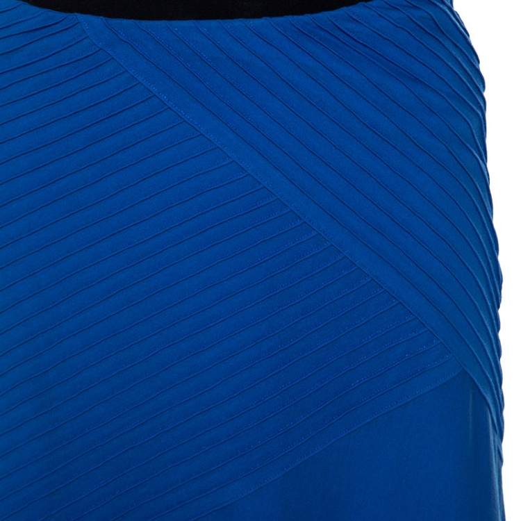 Pre Owned Ralph Lauren Blue Cotton Pintuck Detail Maxi Skirt S