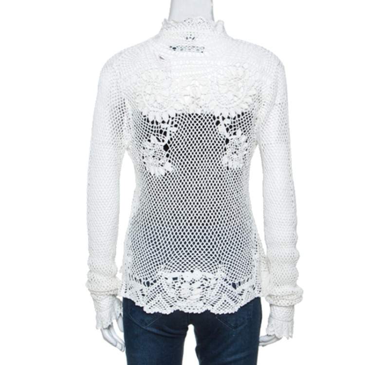 Pre Owned Ralph Lauren White Crochet Hand Knitted Cardigan M