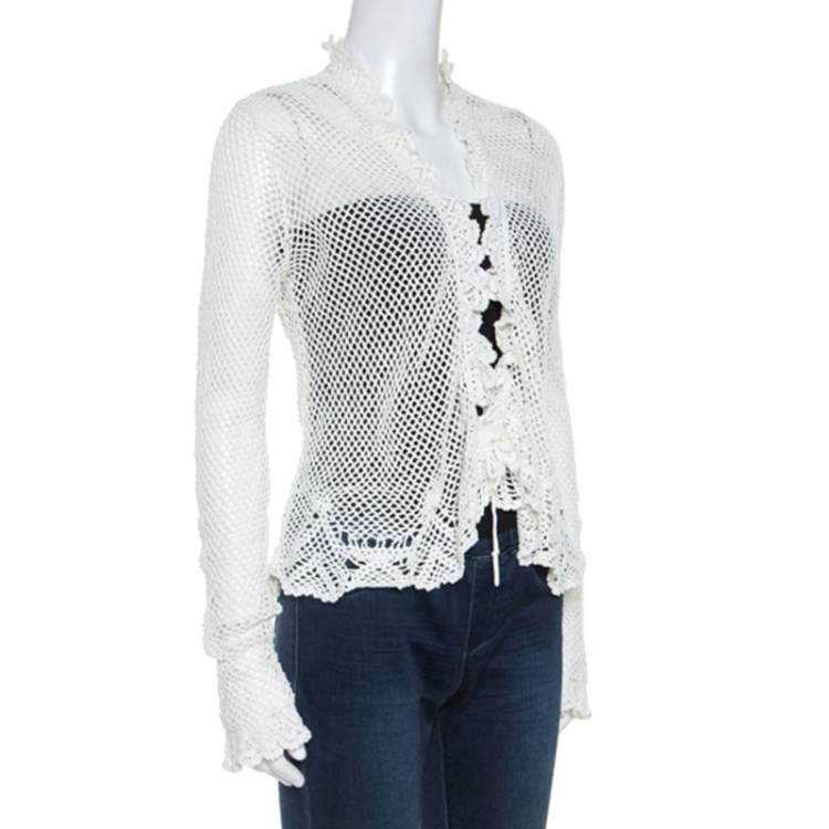 Pre Owned Ralph Lauren White Crochet Hand Knitted Cardigan M