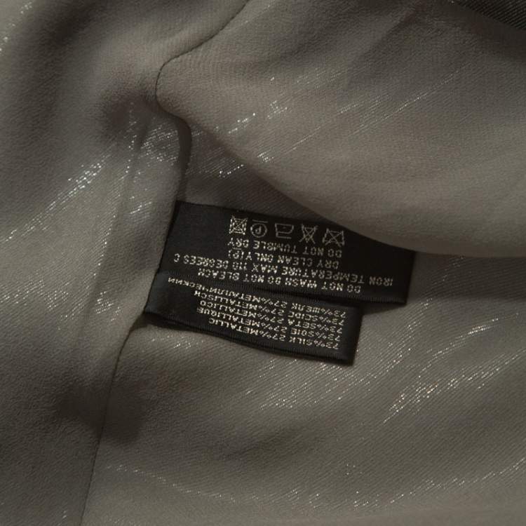 مملوكة مسبقًا Ralph Lauren Silver Silk Blend Tie Neck Detail Button Front Top M 