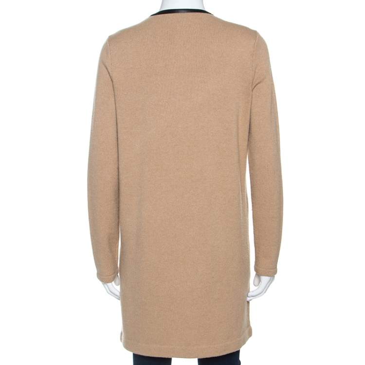 مملوكة مسبقًا Ralph Lauren Beige Cashmere Knit Leather Trim Cardigan M