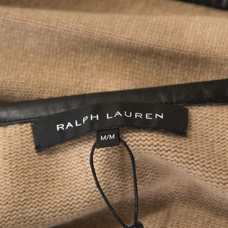 مملوكة مسبقًا Ralph Lauren Beige Cashmere Knit Leather Trim Cardigan M