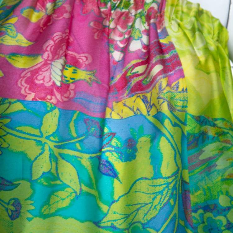 Pre Owned Ralph Lauren Multicolor Floral Print Silk One Shoulder Top S