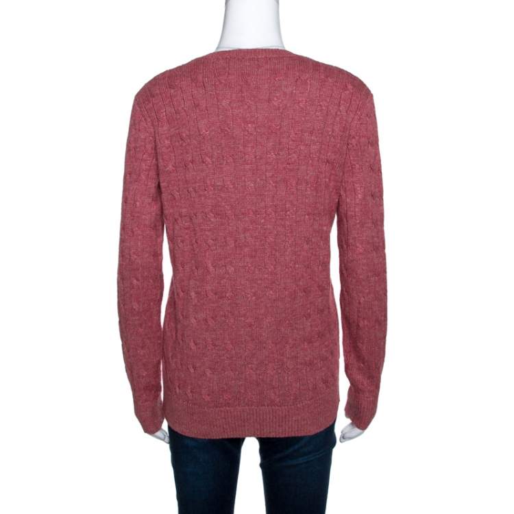 مملوكة مسبقًا Ralph Lauren Pale Red Linen Wool Cable Knit Jumper M