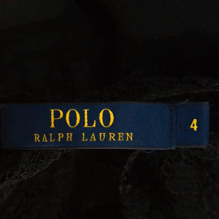 Pre Owned Polo by Ralph Lauren Black Crepe Lace Trim Detail Dress S