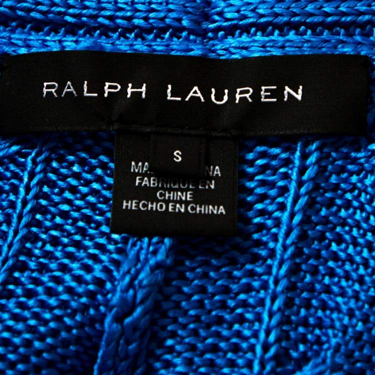 مملوكة مسبقًا Ralph Lauren Blue Silk Cable Knit Circle Cardigan S