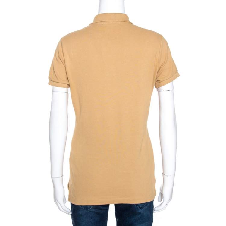 Pre Owned Ralph Lauren Brown Cotton Pique Skinny Polo T-Shirt M