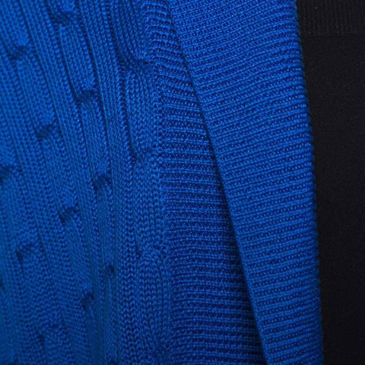 Pre Owned Ralph Lauren Blue Cable Knit Open Front Cardigan M
