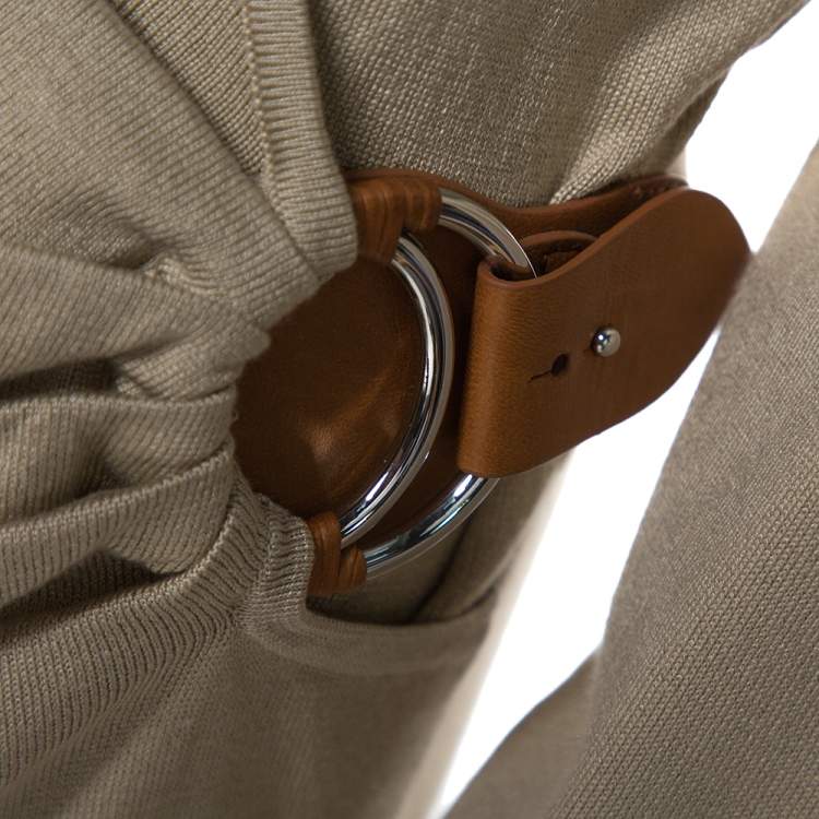 مملوكة مسبقًا Ralph Laurent Beige Silk Knit Leather Strap Detail Fitted Dress L