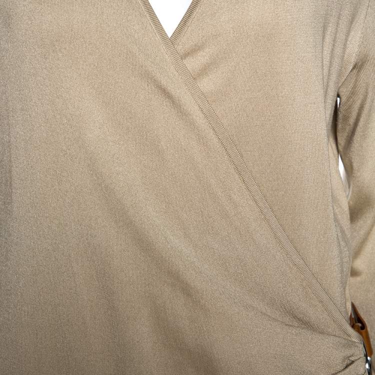 مملوكة مسبقًا Ralph Laurent Beige Silk Knit Leather Strap Detail Fitted Dress L