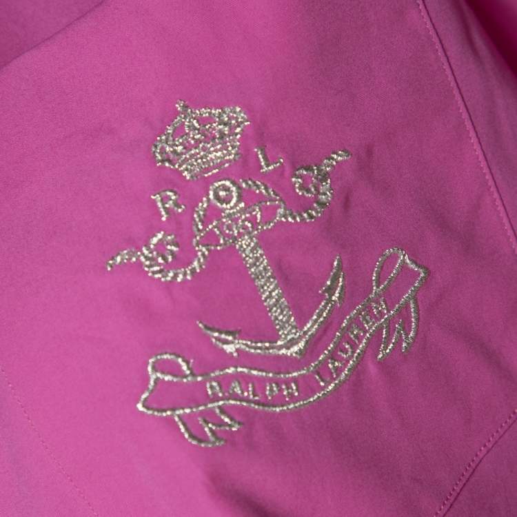 Pre Owned Ralph Lauren Pink Cotton Button Down Fitted Shirt L 