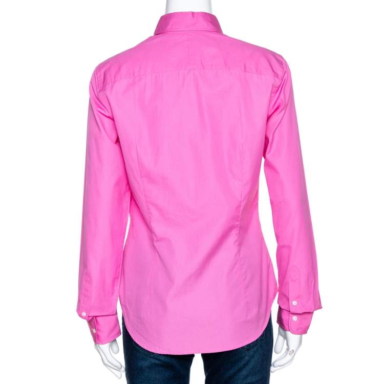Pre Owned Ralph Lauren Pink Cotton Button Down Fitted Shirt L 
