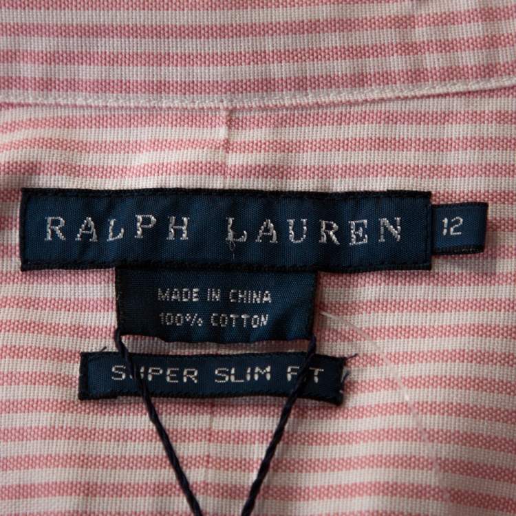 Pre Owned Ralph Lauren Pink & White Striped Cotton Super Slim Fit Shirt L
