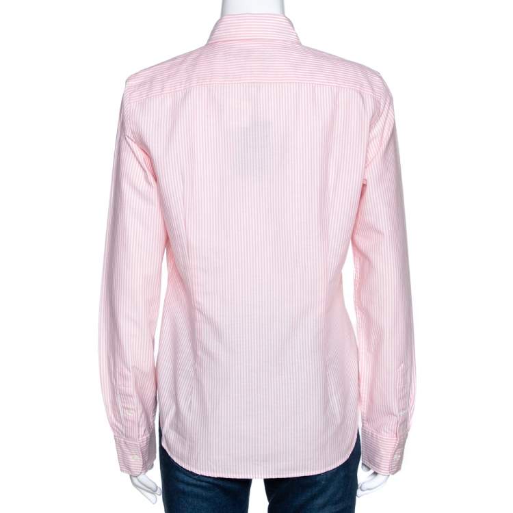 Pre Owned Ralph Lauren Pink & White Striped Cotton Super Slim Fit Shirt L
