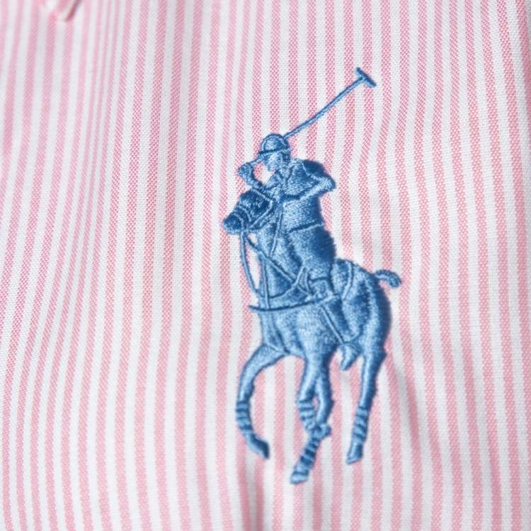 Pre Owned Ralph Lauren Pink & White Striped Cotton Super Slim Fit Shirt L