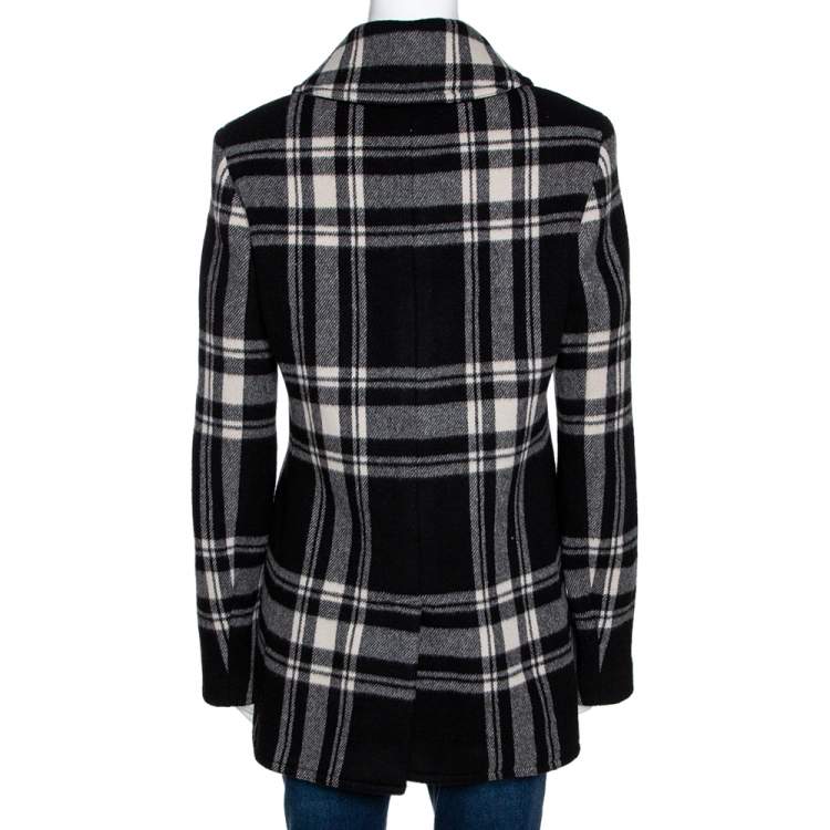 Pre Owned Ralph Lauren Monochrome Checked Cashmere & Wool Coat M
