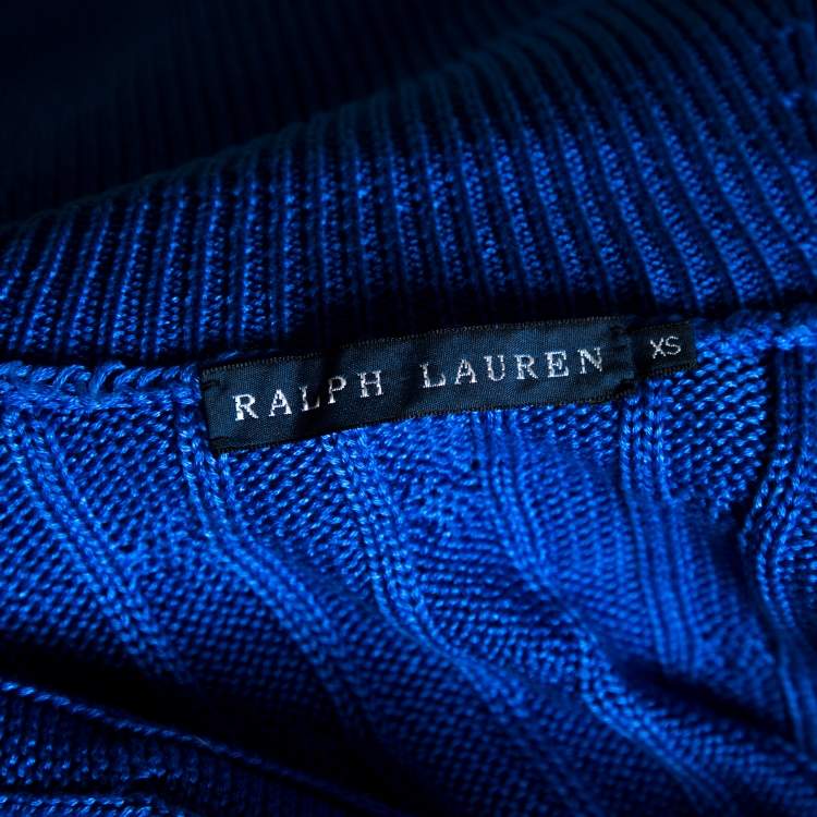 Pre Owned Ralph Lauren Blue Cable Knit Open Front Cardigan XS