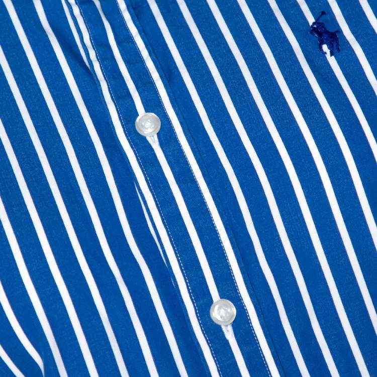 Pre Owned Ralph Lauren Blue & White Striped Cotton Long Sleeve Shirt M