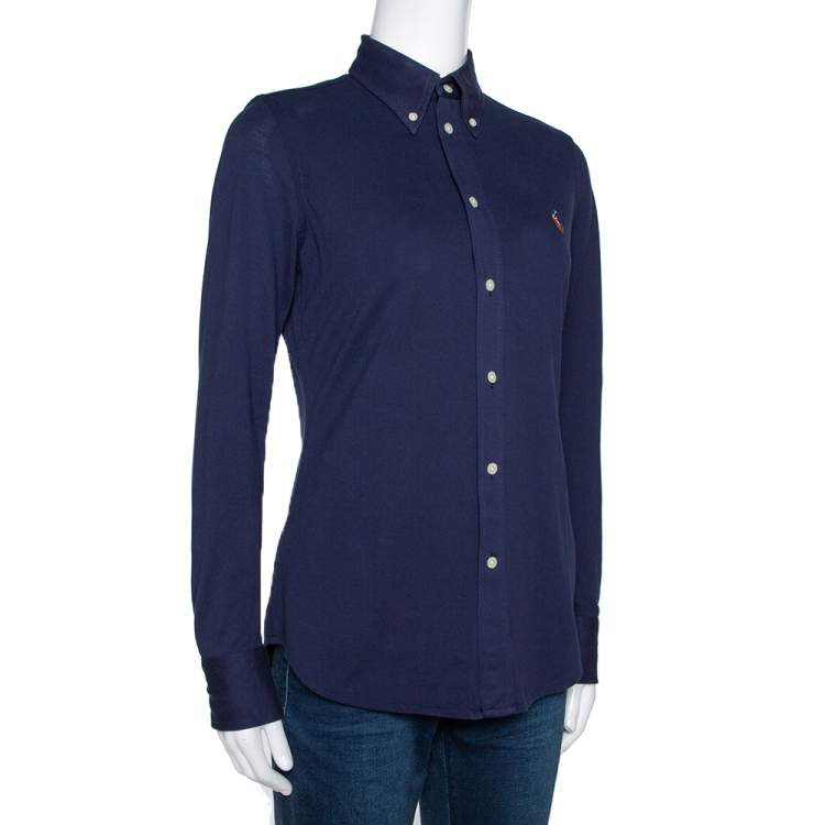 White Oxford Shirt - Navy (Women) - FITTED