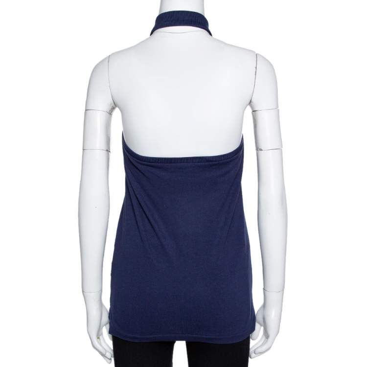 مملوكة مسبقًا Ralph Lauren Navy Blue Cotton Halter Neck Polo T-Shirt L