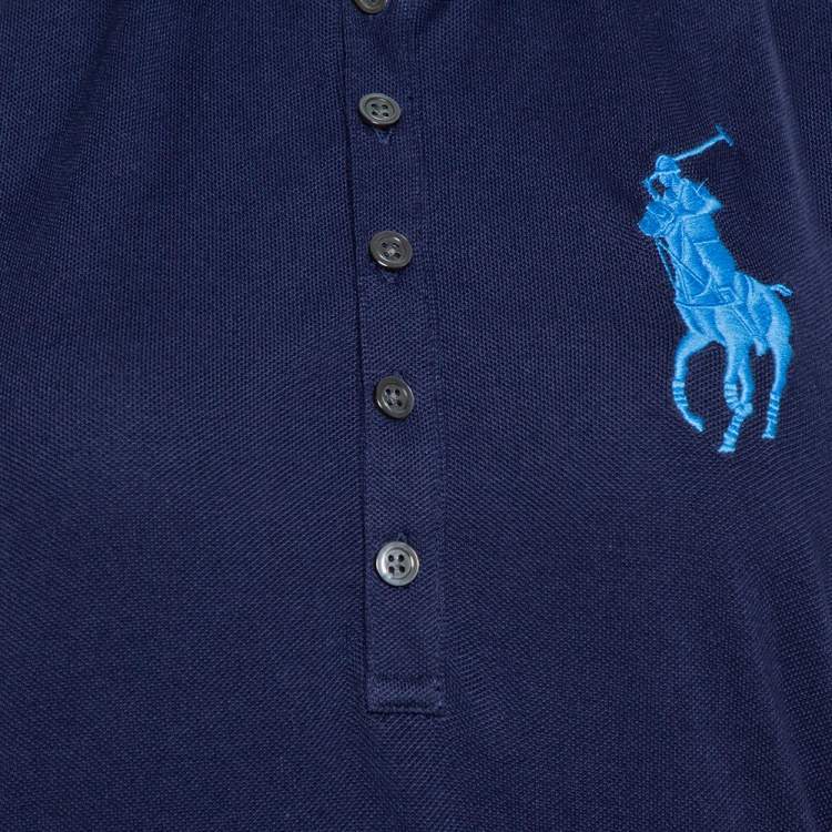 مملوكة مسبقًا Ralph Lauren Navy Blue Cotton Halter Neck Polo T-Shirt L