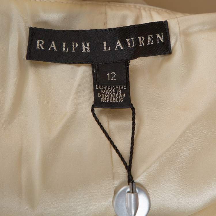 Pre Owned Ralph Lauren Cream Wool Crepe Belted Skirt L 