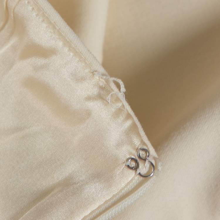 Pre Owned Ralph Lauren Cream Wool Crepe Belted Skirt L 