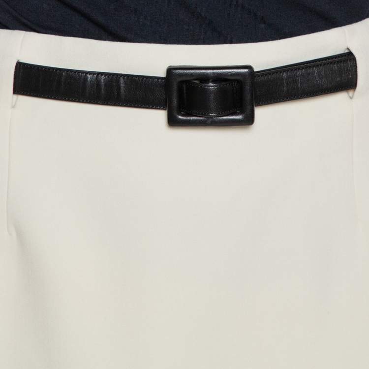 Pre Owned Ralph Lauren Cream Wool Crepe Belted Skirt L 