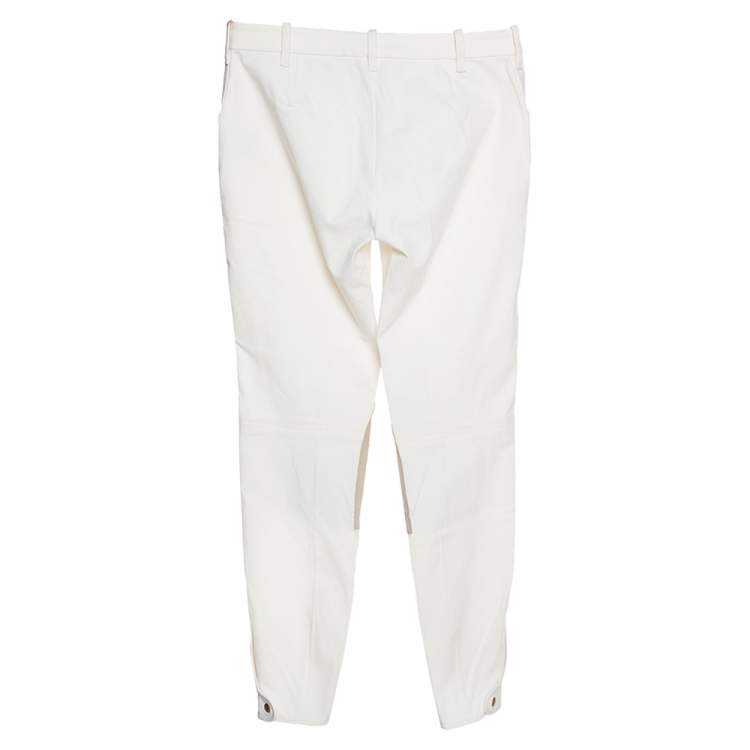 Pre Owned Ralph Lauren Cream Cotton Suede Patched Slim Fit Pants S