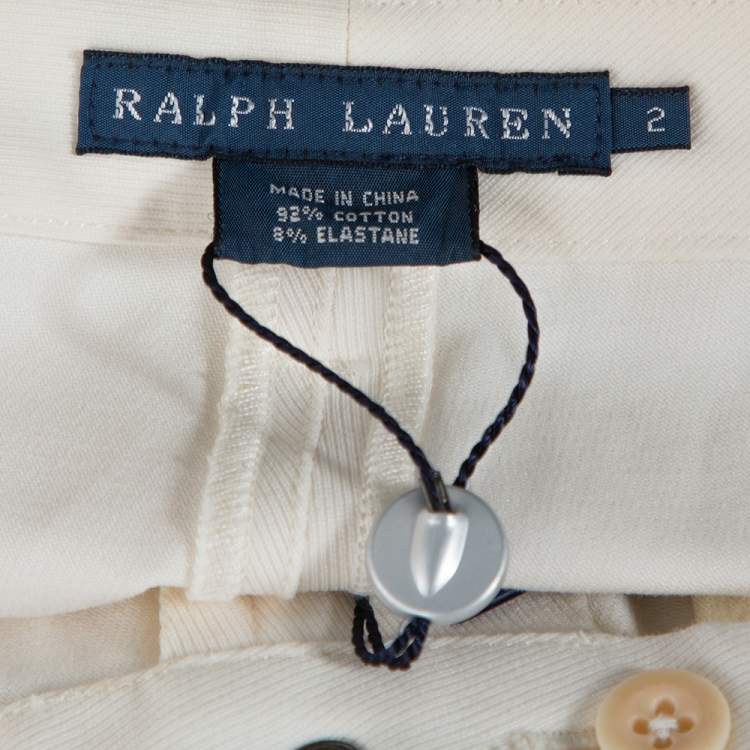 Pre Owned Ralph Lauren Cream Cotton Suede Patched Slim Fit Pants S