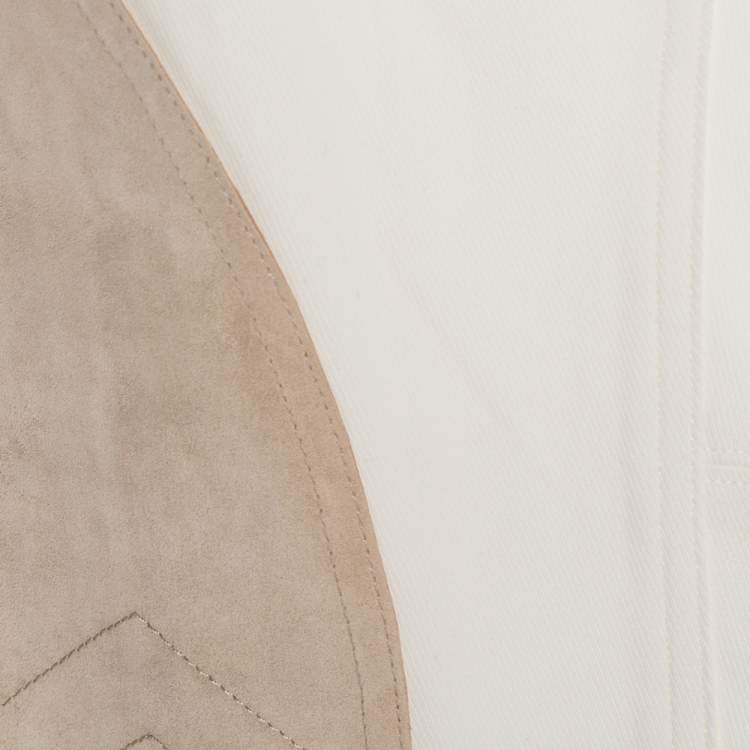 Pre Owned Ralph Lauren Cream Cotton Suede Patched Slim Fit Pants S