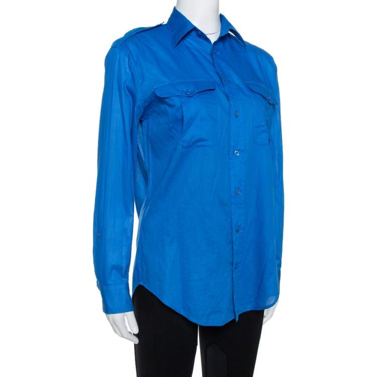 Pre Owned Ralph Lauren Blue Cotton Button Front Shirt M