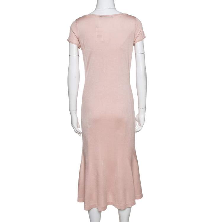 Pre Owned Ralph Lauren Pink Silk Knit Midi Dress M