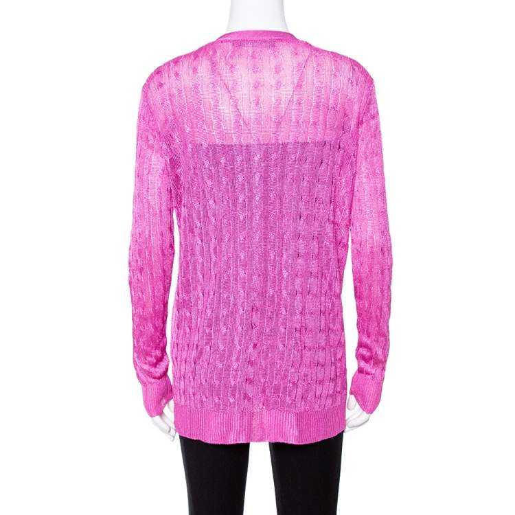 Pre Owned Ralph Lauren Pink Knit Button Front Cardigan M