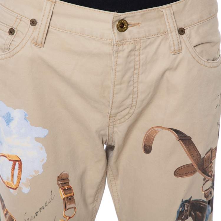 مملوكة مسبقًا Ralph Lauren Beige Equestrian Print Cotton Thompson 650 Pants M