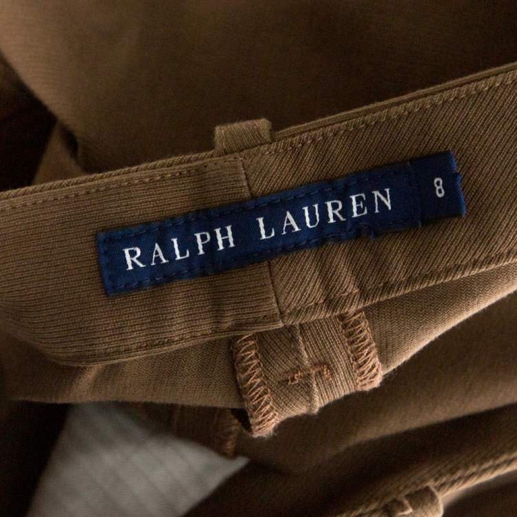 Pre Owned Ralph Lauren Brown Stretch Cotton Leather Patch Trousers M