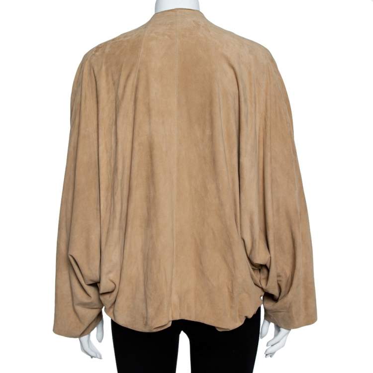 Pre Owned Ralph Lauren Beige Suede Draped Open Front Jacket M 