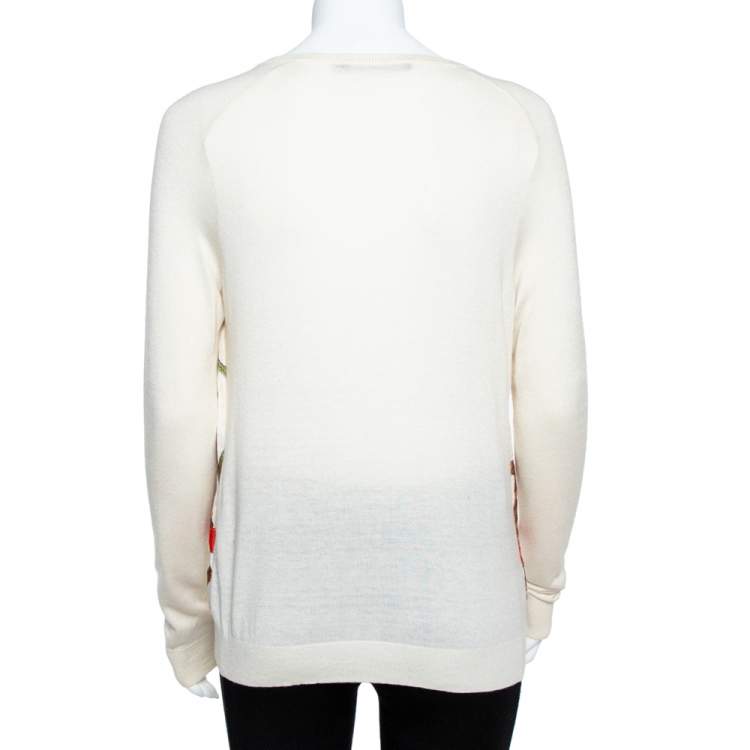 Pre Owned Ralph Lauren Cream Bridle Print Silk & Knit Jumper L
