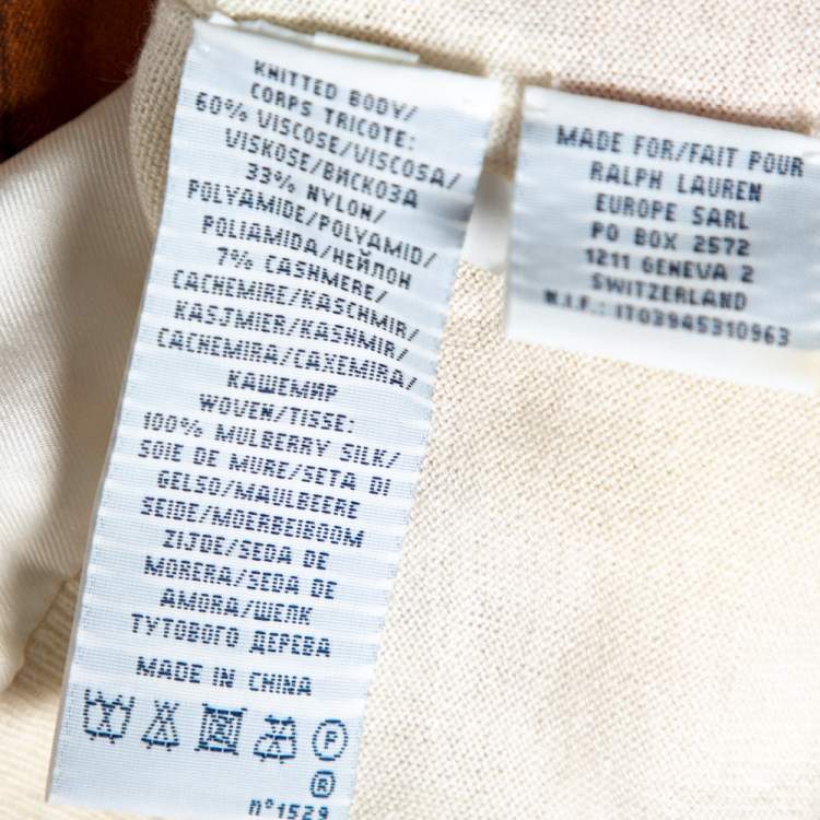Pre Owned Ralph Lauren Cream Bridle Print Silk & Knit Jumper L