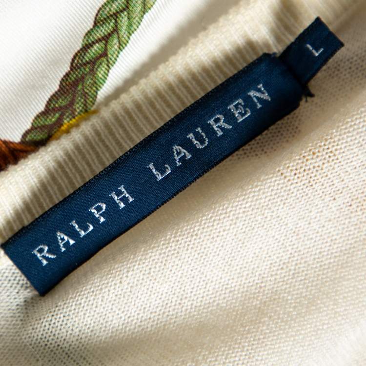 Pre Owned Ralph Lauren Cream Bridle Print Silk & Knit Jumper L