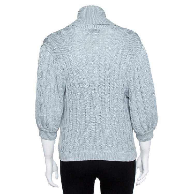مملوكة مسبقًا Ralph Lauren Pale Blue Cotton Cable Knit Shawl Lapel Cardigan L