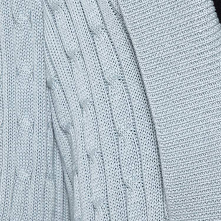 مملوكة مسبقًا Ralph Lauren Pale Blue Cotton Cable Knit Shawl Lapel Cardigan L